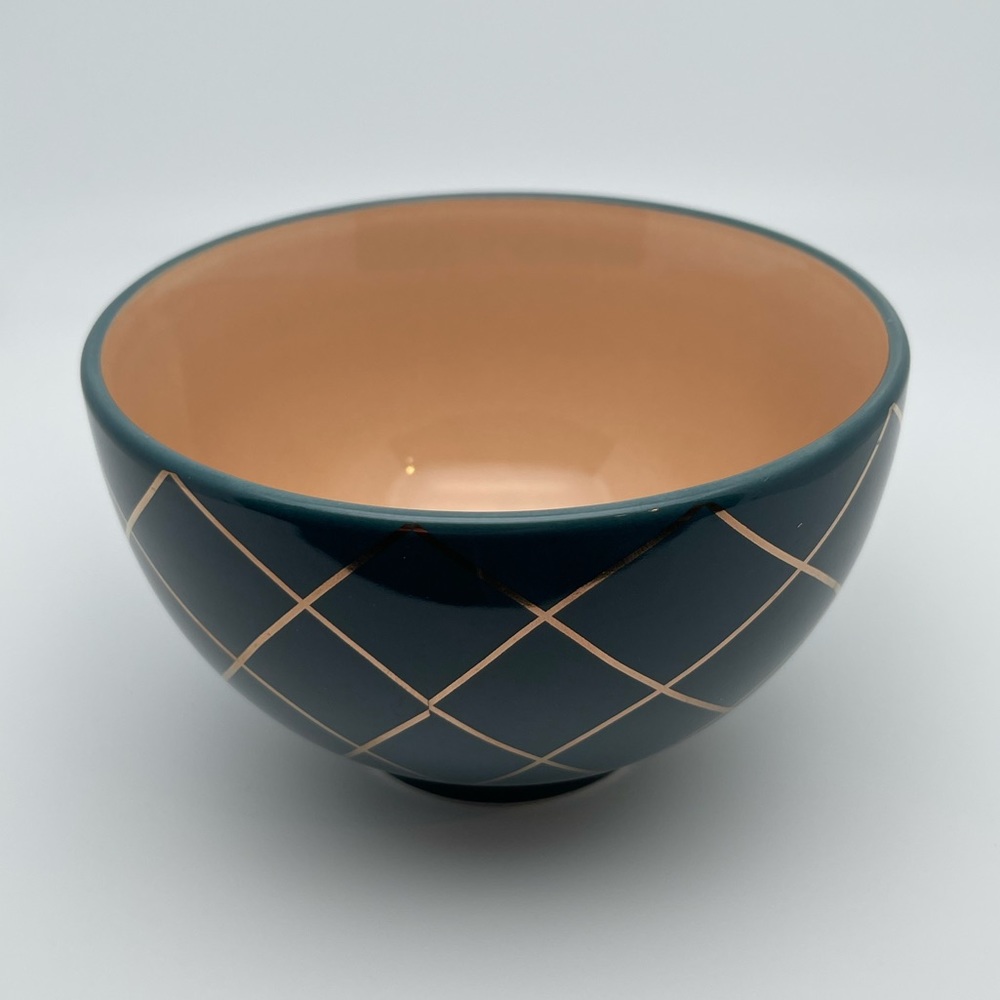 Ceramic Set of 3 Nesting Bowls, Design w/Gold Trim by Chic & Tonic Teal & Peachy - Picture 11 of 13
